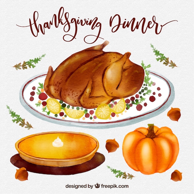 Kostenloser Vektor thanksgiving aquarell essen set