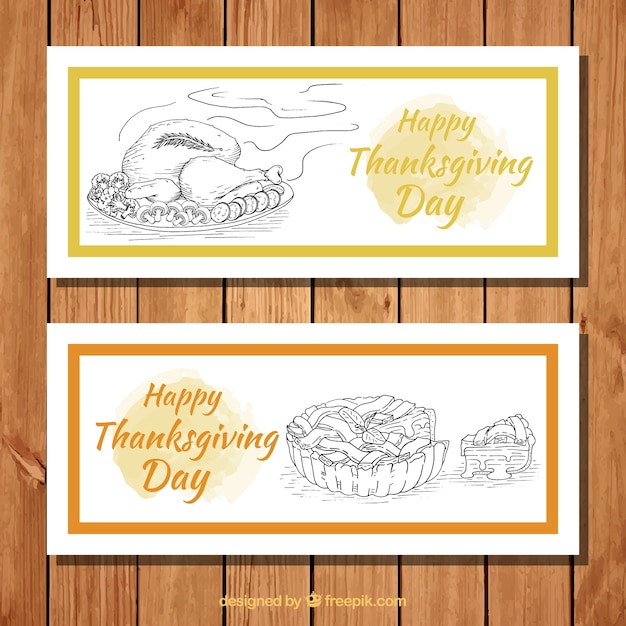 Kostenloser Vektor thanksgiving-banner mit traditionellen gerichten