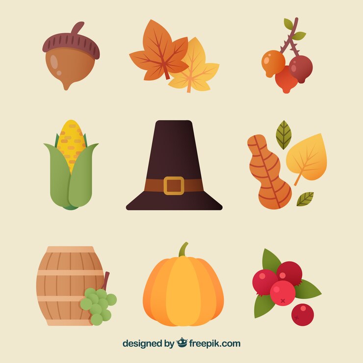 Kostenlose Vektor thanksgiving-elemente mit niedlichen stil