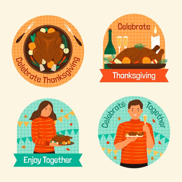 Kostenloser Vektor thanksgiving-feier-etiketten-sammlung