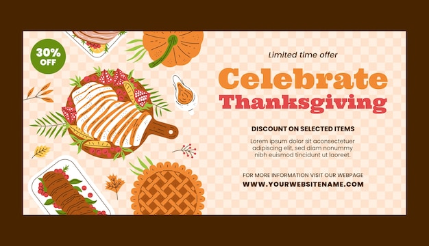 Kostenloser Vektor thanksgiving-feier horizontale verkaufsbanner-vorlage