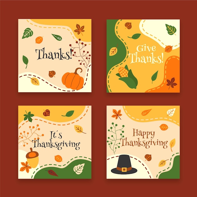 Thanksgiving instagram beiträge in flachem design