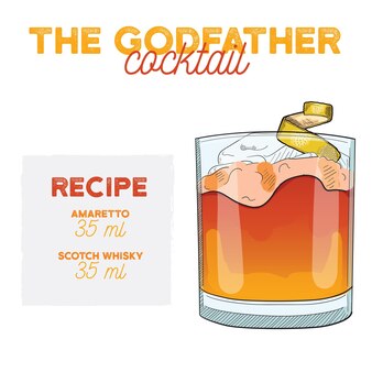 The godfather cocktail illustration rezept getränk mit zutaten