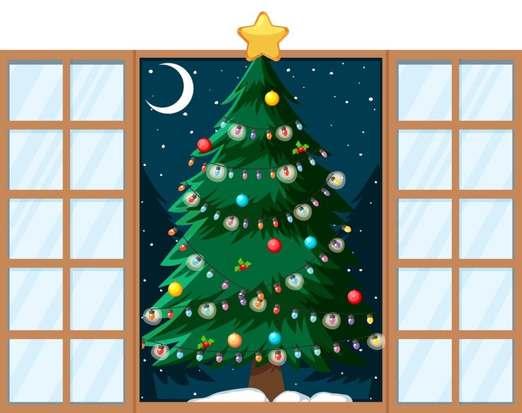 Kostenlose Vektor thema weihnachtenweihnachtsbaum an der tür