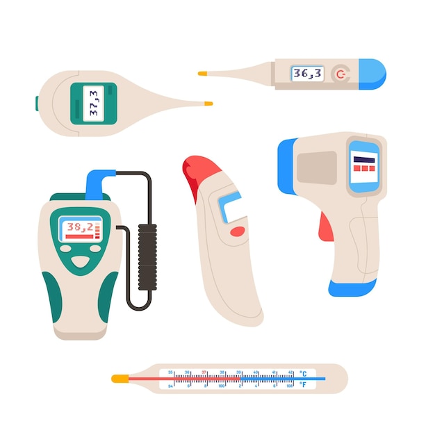Kostenloser Vektor thermometertypen in flacher ausführung