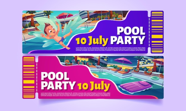 Kostenloser Vektor tickets oder coupons für eine poolparty im luxushotel