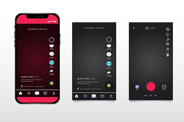 Tiktok app interface template sammlungen