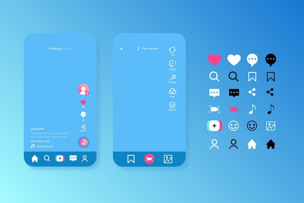 Kostenloser Vektor tiktok interface pack