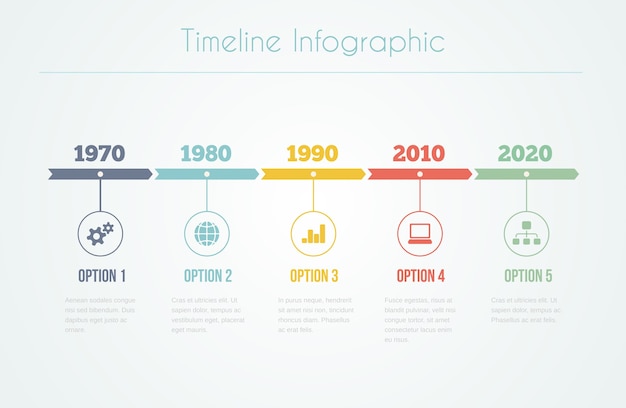 Kostenloser Vektor timeline infografik mit diagrammen und text in fünf schritten