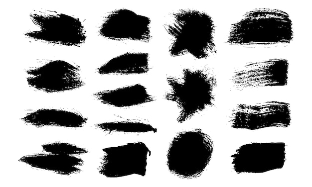 Kostenloser Vektor tinte pinselstrich schwarz set grunge isolierte textur auf weißer pinselsammlung