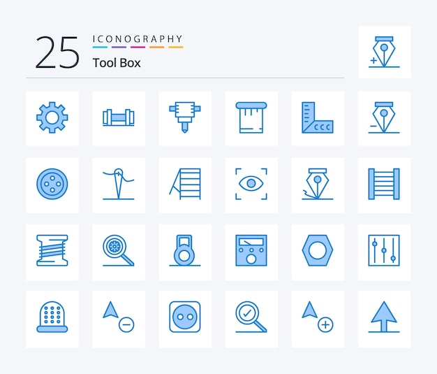 Tools 25 blue color icon pack einschließlich handgefertigter nähwerkzeuge stiftanker