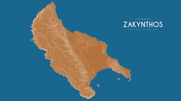 Topographische Karte von Zakynthos, Griechenland. Vektordetaillierte Höhenkarte der Insel