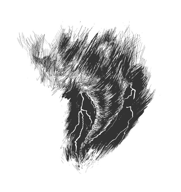 Tornado-Zyklon-T-Shirt-Druck Hand gezeichnete Skizzen-Vektorillustration