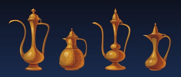 Kostenloser Vektor traditionelle arabische teekanne in verschiedenen formen
