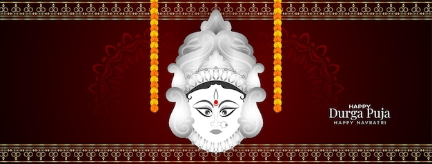 Kostenloser Vektor traditionelle durga puja und happy navratri festival grußbanner design