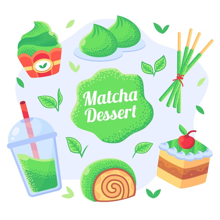 Kostenlose Vektor traditionelle japanische matcha grüne süßigkeiten eingestellt
