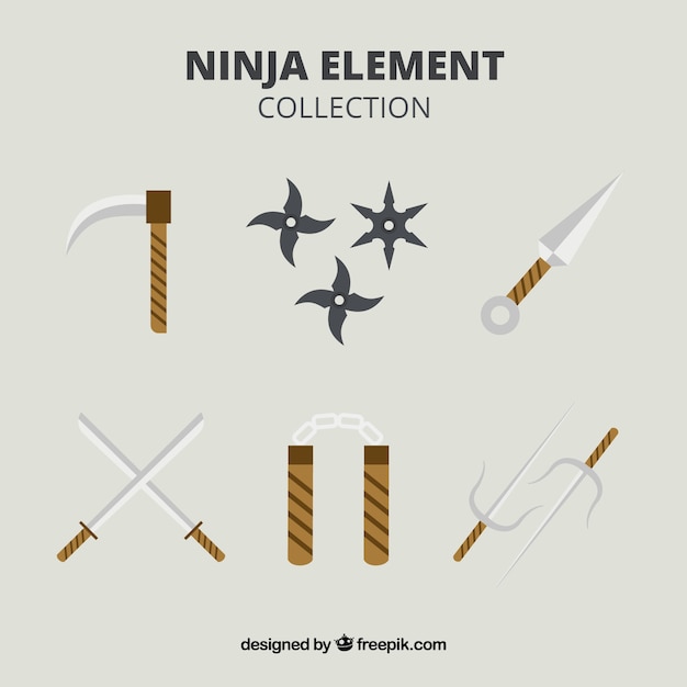 Traditionelle Ninja Elementsammlung mit flachem Design