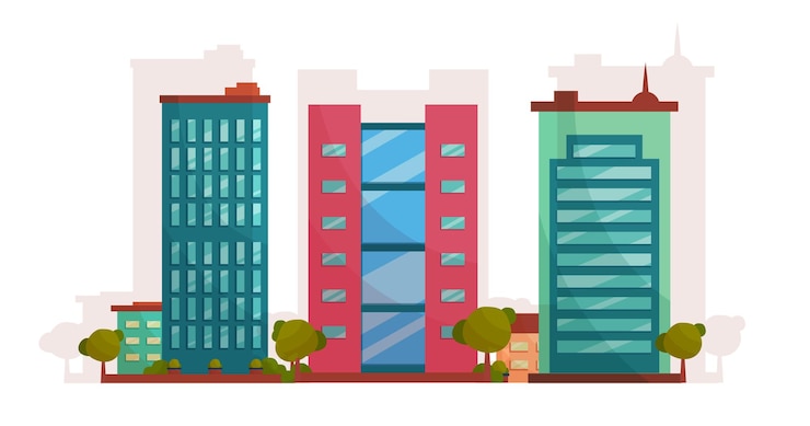 Kostenlose Vektor traditionelle und moderne gebäudekarikatur flache designkonzeptillustration, immobiliengeschäftsgebäudekonzept