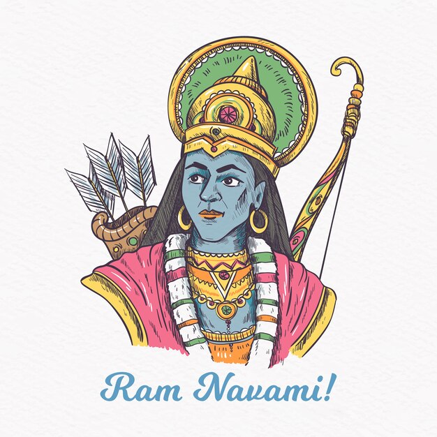 Traditioneller Mann des Ram Navami Festivals mit Pfeil und Bogen