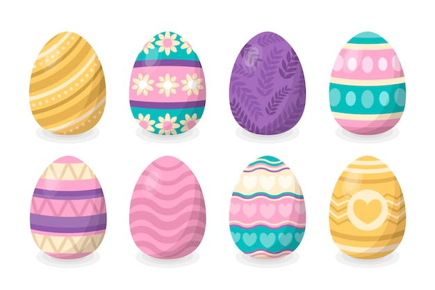 Traditioneller Satz von Eiern für Ostern lokalisiert auf weißem Hintergrund