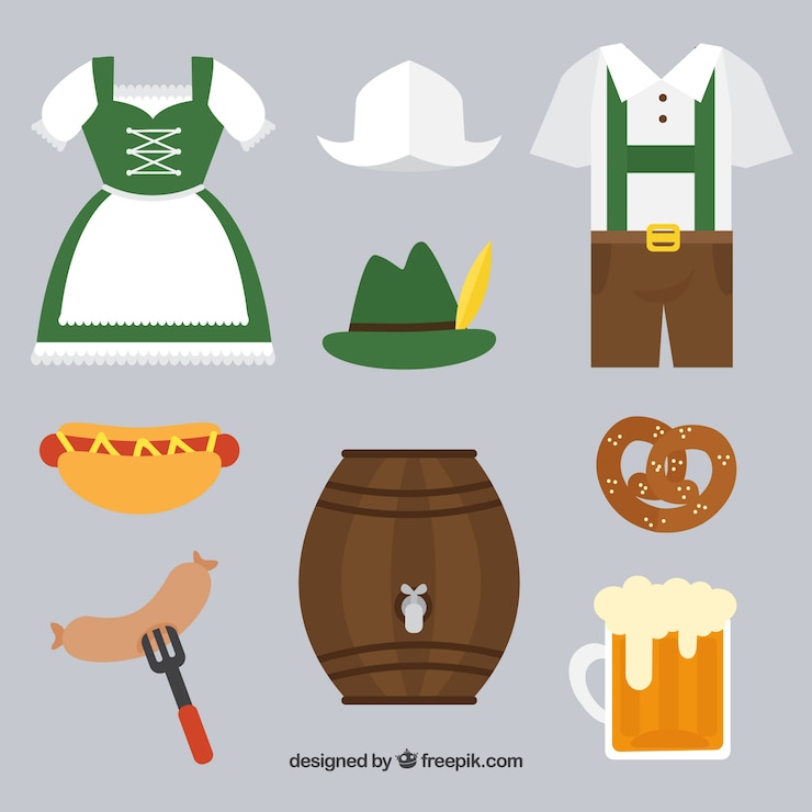 Kostenlose Vektor traditionelles deutsches kleid und ergänzungen