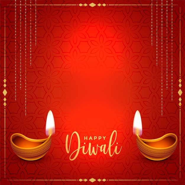 Traditionelles glückliches diwali-rotes realistisches kartendesign