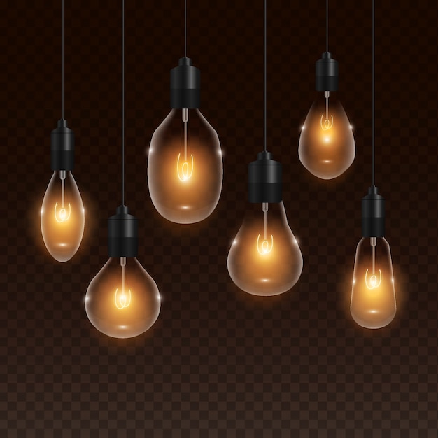 Kostenloser Vektor transparente realistische goldene glühlampe