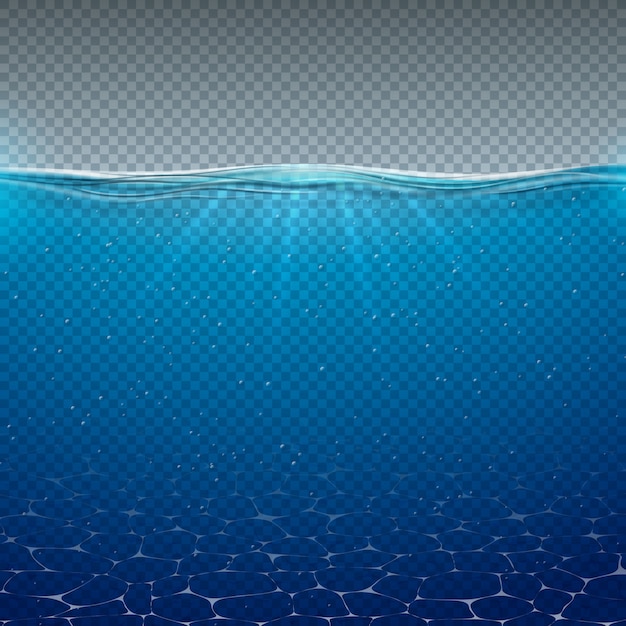 Transparenter Unterwasserhintergrund des blauen Ozeans des Vektors