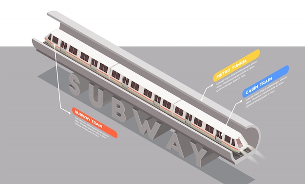 Kostenloser Vektor transport isometrische zusammensetzung mit u-bahn in tunnel 3d