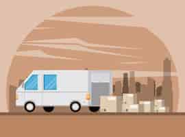 Kostenloser Vektor transportfahrzeug lieferwagen cartoon