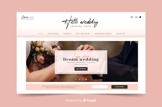 Kostenloser Vektor traumhochzeit landing page