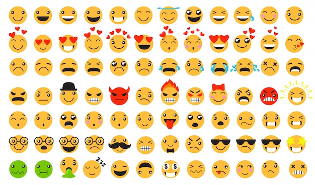 Traurige und fröhliche Emoticons gesetzt