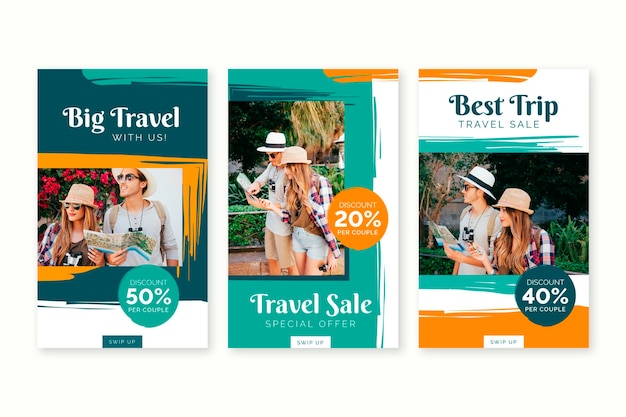 Travel instagram story collection mit pinselstrichen