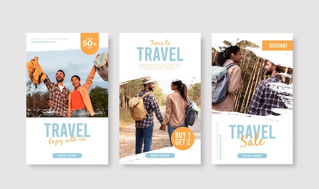 Kostenloser Vektor travel instagram story pack mit pinselstrichen