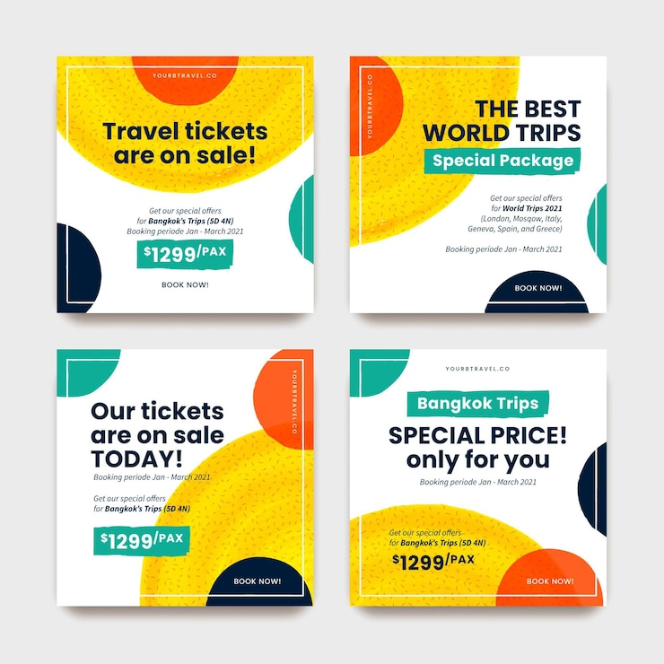 Kostenlose Vektor travel sale instagram post sammlung