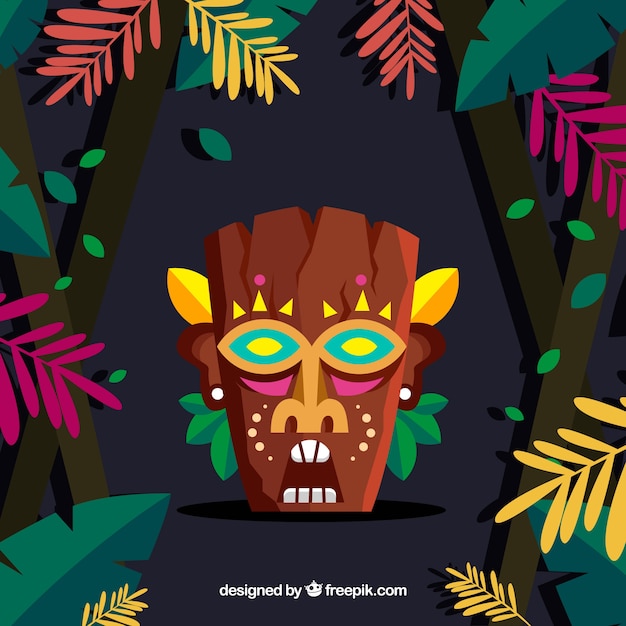 Tribal maske hintergrund mit bunten blättern