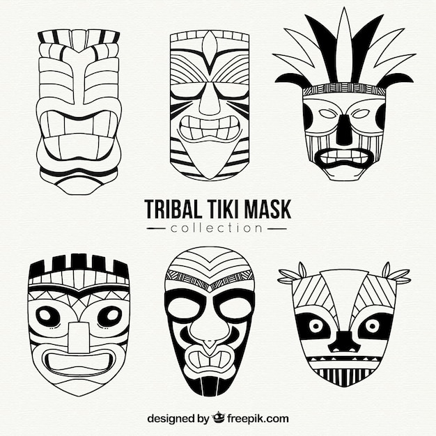Kostenloser Vektor tribal tiki masken sammlung