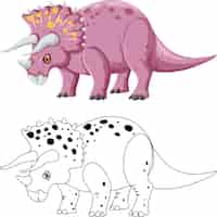 Kostenloser Vektor triceratops-dinosaurier mit seinem doodle-umriss auf weißem hintergrund