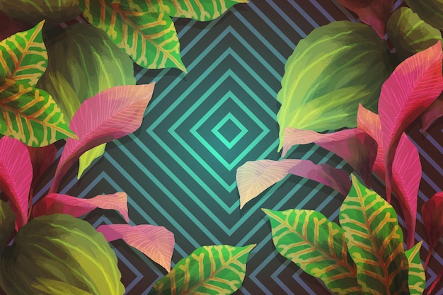 Tropische Blätter mit geometrischem Hintergrund