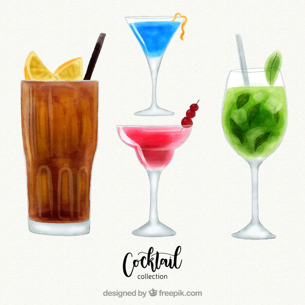 Tropische Cocktailsammlung mit Aquarellart