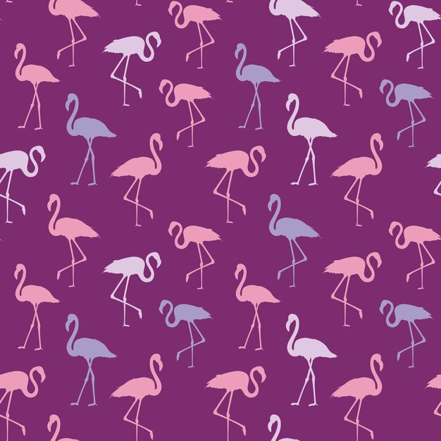 Tropische exotische nahtlose Muster mit eleganten Flamingos Vögel über violett Flamingo-Hintergrunddesign Flamingo-Symbol der Ausführungsträume Nahtloser Hintergrund mit Flamingo-Muster Vektor-Illustration