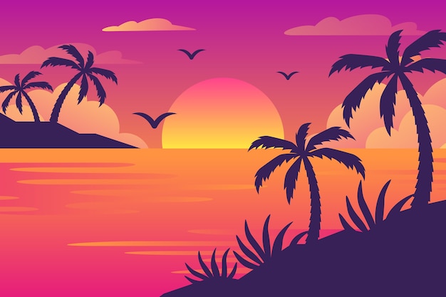 Tropischer Sonnenuntergangshintergrund mit Farbverlauf