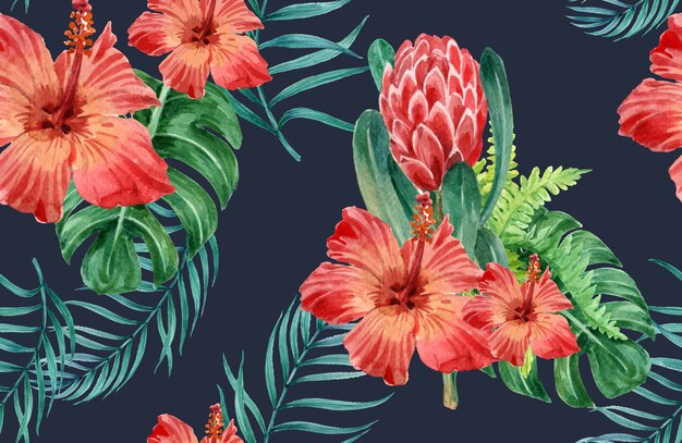 tropisches Musterblumenaquarell, Dankeskarte, Textildruckillustration