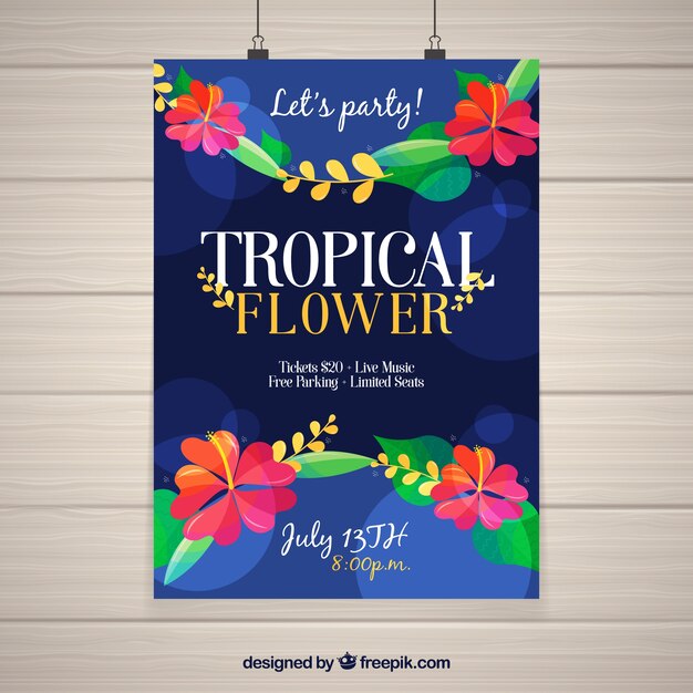 Tropisches partyplakat mit blumen