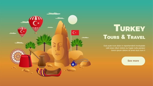 Türkei Tourismus Zusammensetzung mit Sehenswürdigkeiten und Sehenswürdigkeiten Symbole flach