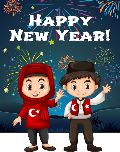 Türkische kinder auf neujahrskarte