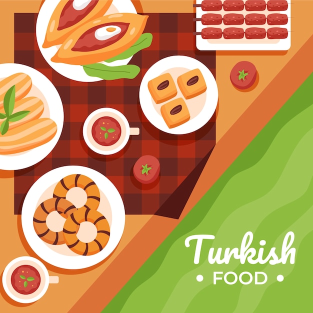 Türkische Lebensmittelillustration des flachen Designs