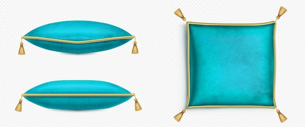 Türkisfarbenes königskissen mit goldener quaste als krone