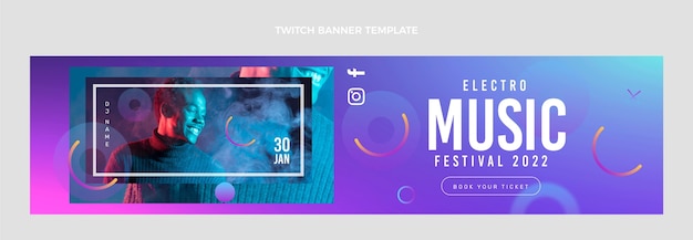 Twitch-banner für das musikfestival mit farbverlauf