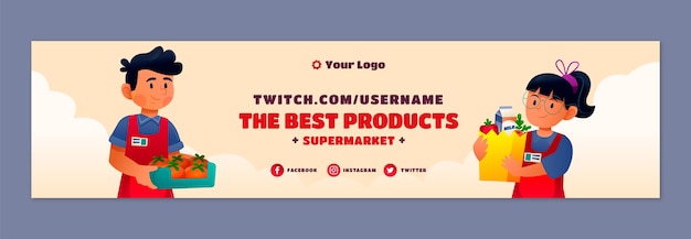 Kostenloser Vektor twitch-banner mit farbverlauf im supermarkt